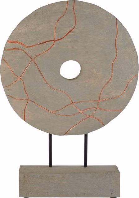 Orsina Vena Round Abstract Wooden Tabletop Sculpture in Brown – 1