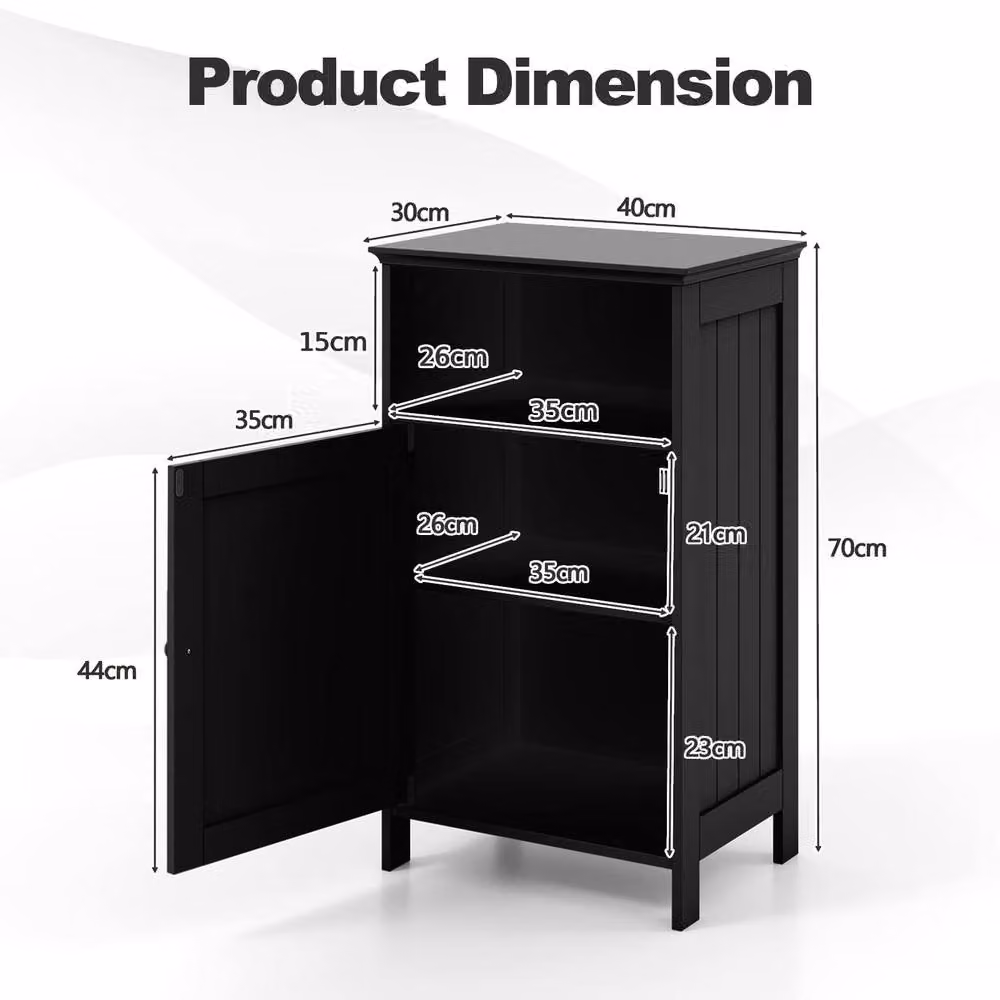 Gymax Black Lacquered Freestanding Bathroom Floor Cabinet with Single Hinged Door and Internal Shelves – 2