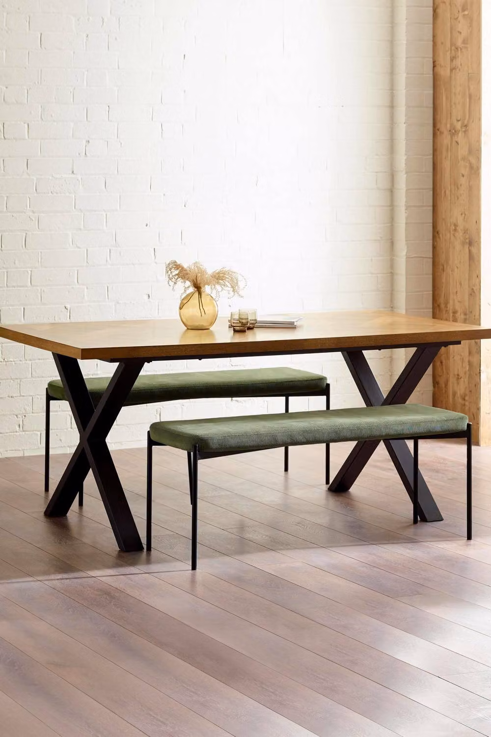 Julian Bowen Leonie Green Velvet Upholstered Dining Bench with Metal Legs, Width: 120 cm – 2