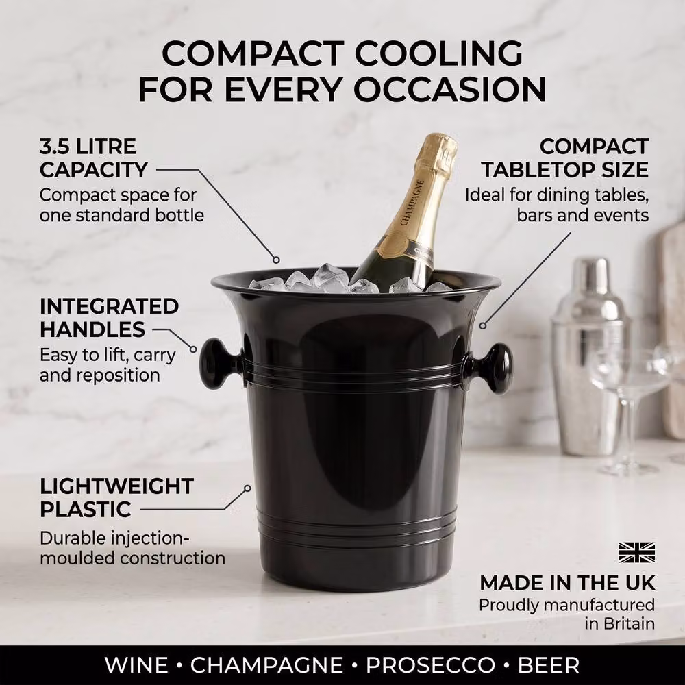 Chabrias Ltd Black Wine Cooler and Champagne Ice Bucket, 3.5 l – 4