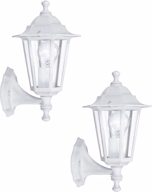 Loops 2 Pack White Aluminium IP44 Outdoor Wall Lanterns with E27 Upward Lighting