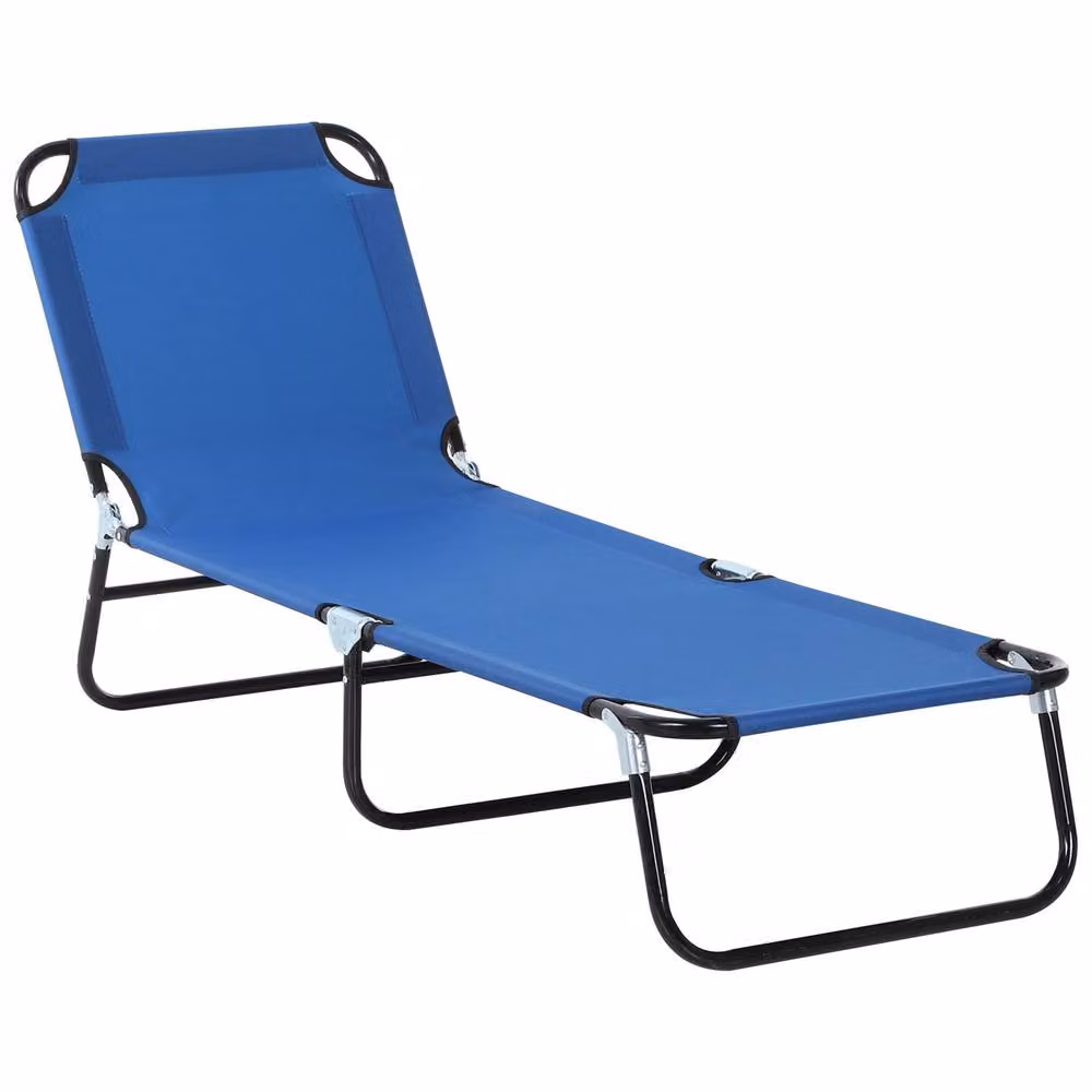 Outsunny Portable Folding Sun Lounger with Adjustable Headrest in Blue – 2