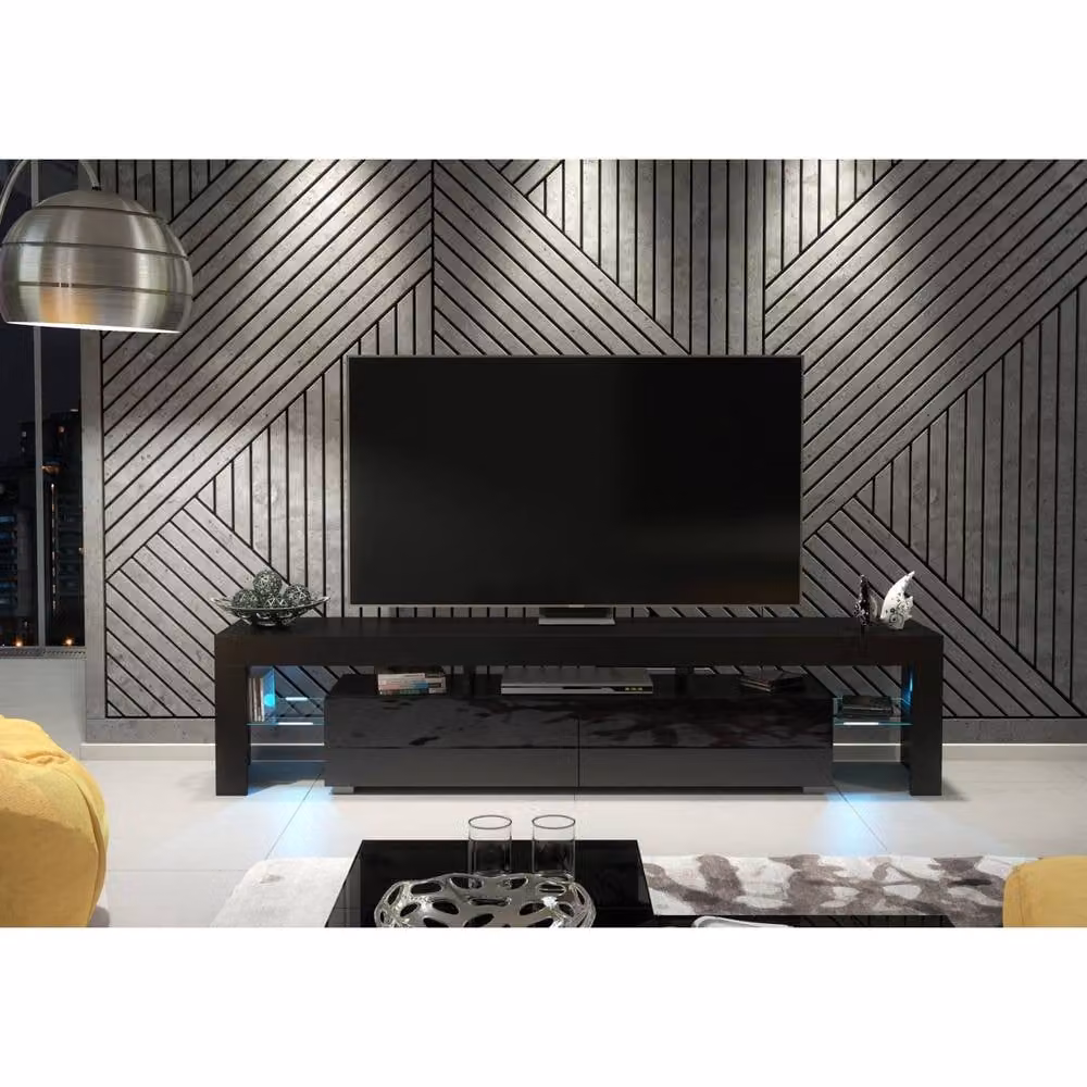 Mex Furniture LTD Nova TV Unit in Black with Glossy Doors and LED Lights, W: 200 cm, H: 45 cm, D: 35 cm – 4