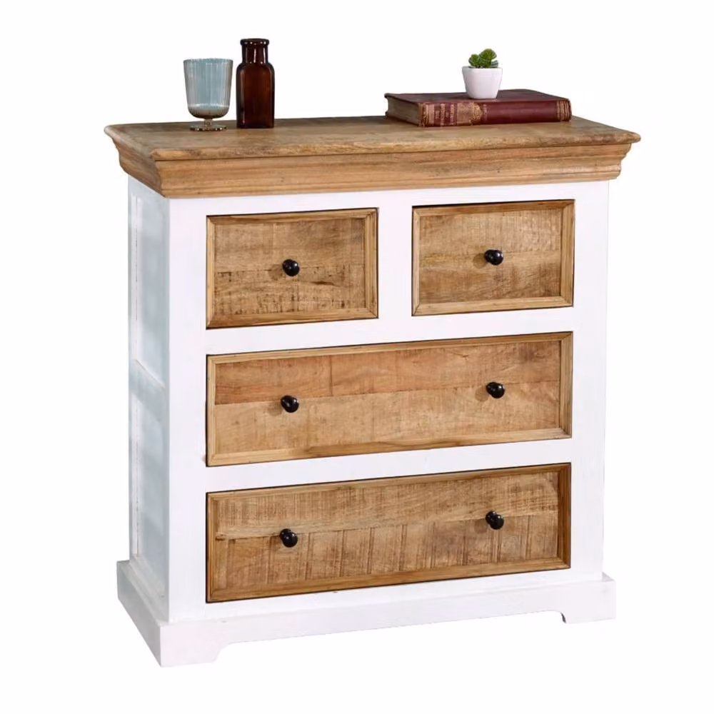 Wyld Haus Alington Four Drawer Chest in White and Brown Solid Mango Wood – 3