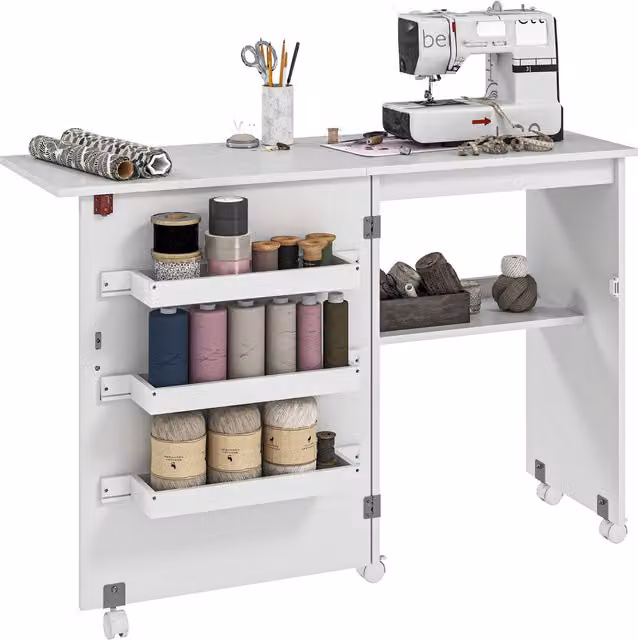 HOMCOM Folding Sewing Table with Drop Leaf and Castors, White