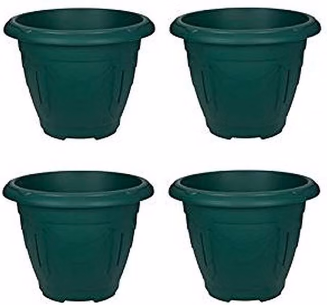 Whitefurze Green Round Venetian Decorative Plastic Garden Flower Planter Pot, Diameter: 24 cm
