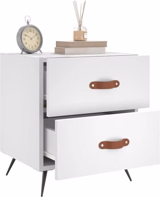 Berkfield Home Modern Bedside Cabinets, 2 Pack, White, W/D/H: 40 x 35 x 47.5 cm