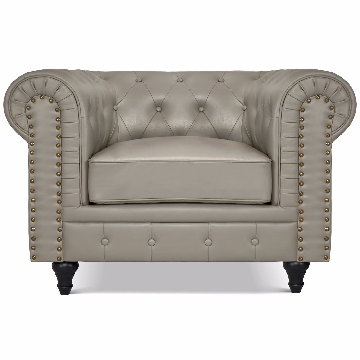 Bravich LTD Grey Faux Leather Chesterfield Button-Tufted 1 Seater Armchair – 2