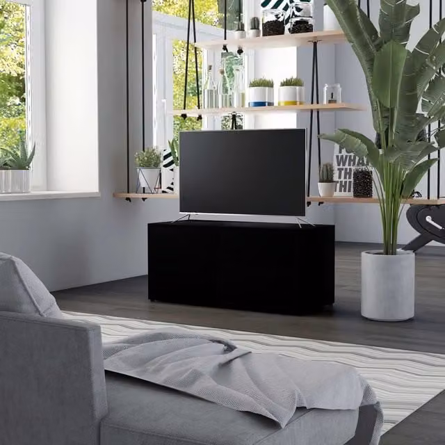 Berkfield Home Black TV Cabinet in Engineered Wood W/D/H: 80 x 34 x 36 cm – 1