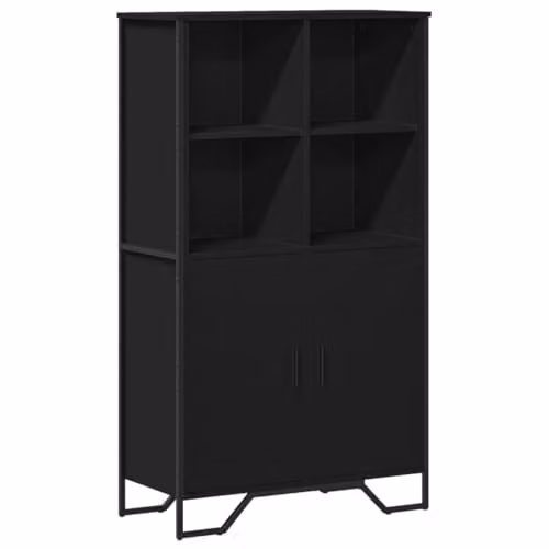 vidaXL Modern Black Highboard Storage Cabinet with Hinged Doors and Open Shelves, W: 79.5 cm, D: 35.5 cm, H: 137.5 cm
