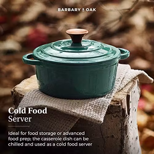Barbary & Oak Enamelled Cast Iron Round Casserole Pan, Green, 20cm – 6