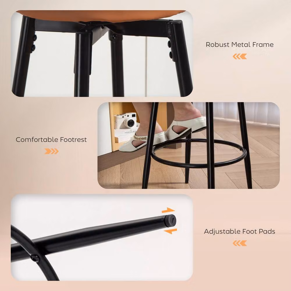 STILVORA Set of 2 Modern Swivel Bar Stools with Brown Faux Leather and Metal Frame – 6
