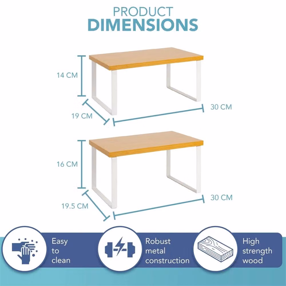 Nordara Set of 2 Stackable Kitchen Cupboard Shelf Organisers in White and Beige – 2