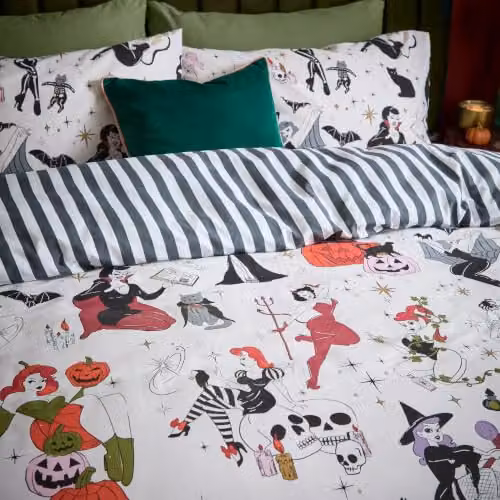 Riva Home Trick Or Treat Halloween Reversible Striped Duvet Cover Set in Black and White, W: 200 cm, H: 200 cm – 2