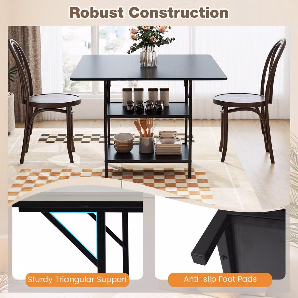 Costway Rectangular Dining Table with Storage Shelves in Black for 4-6 Adults – 3