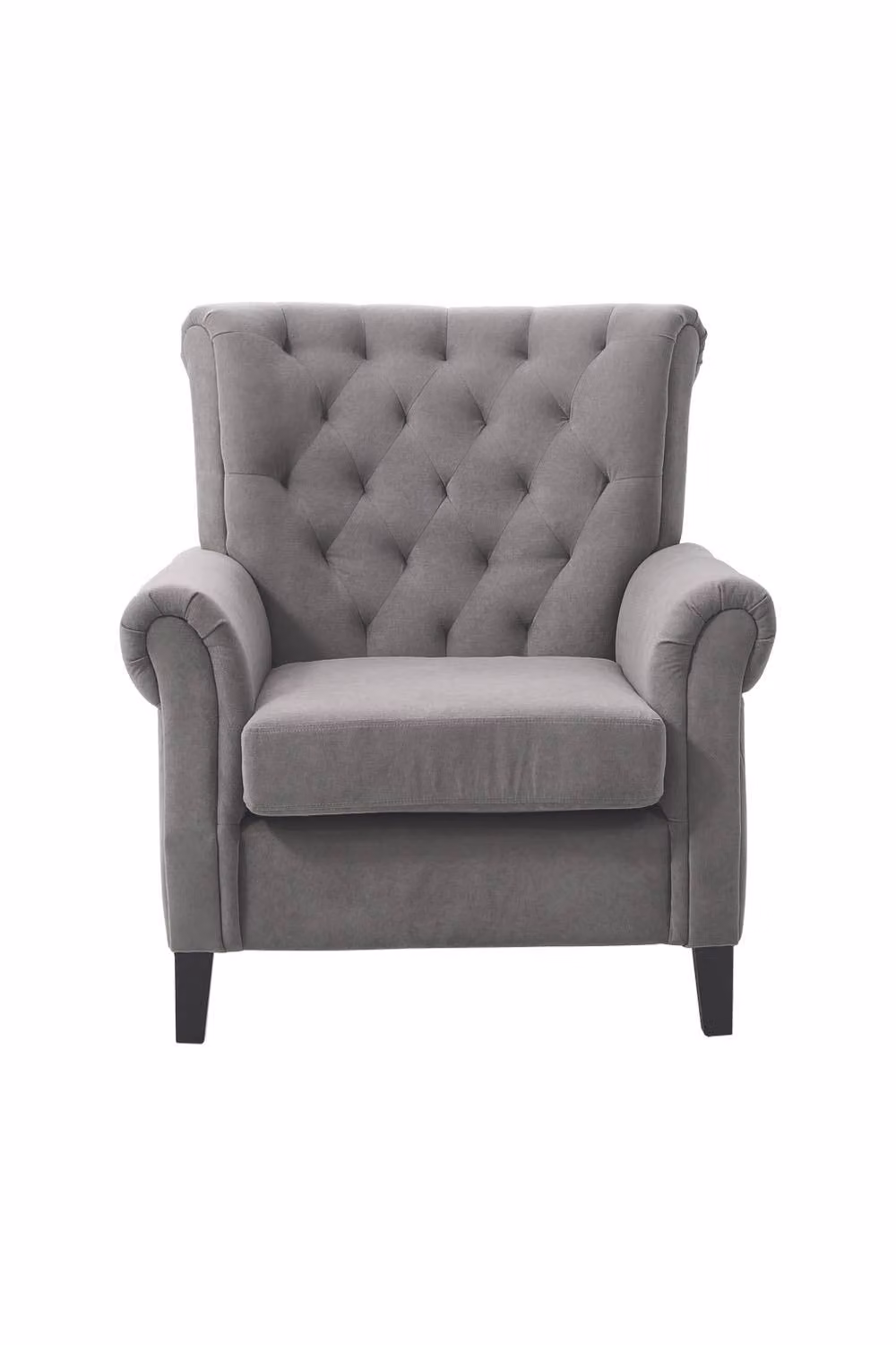 Garden Sanctuary Classic Tufted Wingback Armchair in Grey Velvet Fabric with Oak Wood Legs – 2
