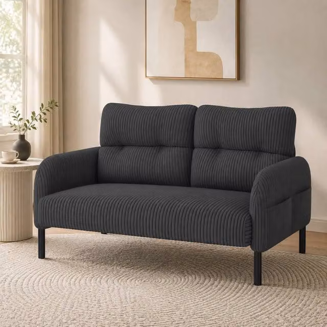 STILVORA Grey Corduroy Double Sofa with Side Pockets – 1