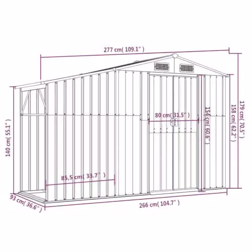 vidaXL Garden Shed in Brown, Galvanised Steel, W: 277 cm, D: 93 cm, H: 179 cm – 2