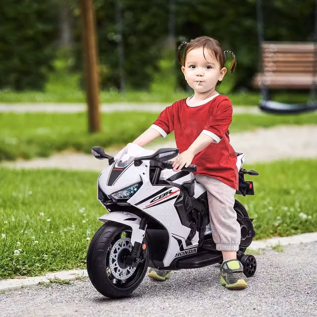 HOMCOM Honda Licensed Electric Ride-On Kids Motorcycle with Light and Sound, White