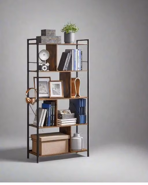 Modcraft Industrial Style Freestanding Shelf in Brown with Metal and Composite Wood, H 150 x W 74 x D 30 cm – 1