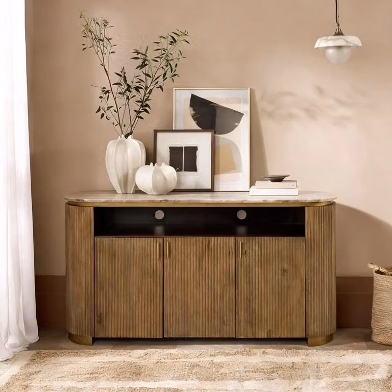Atkin and Thyme Rondo Media Sideboard in Brown Mango Wood and Stone