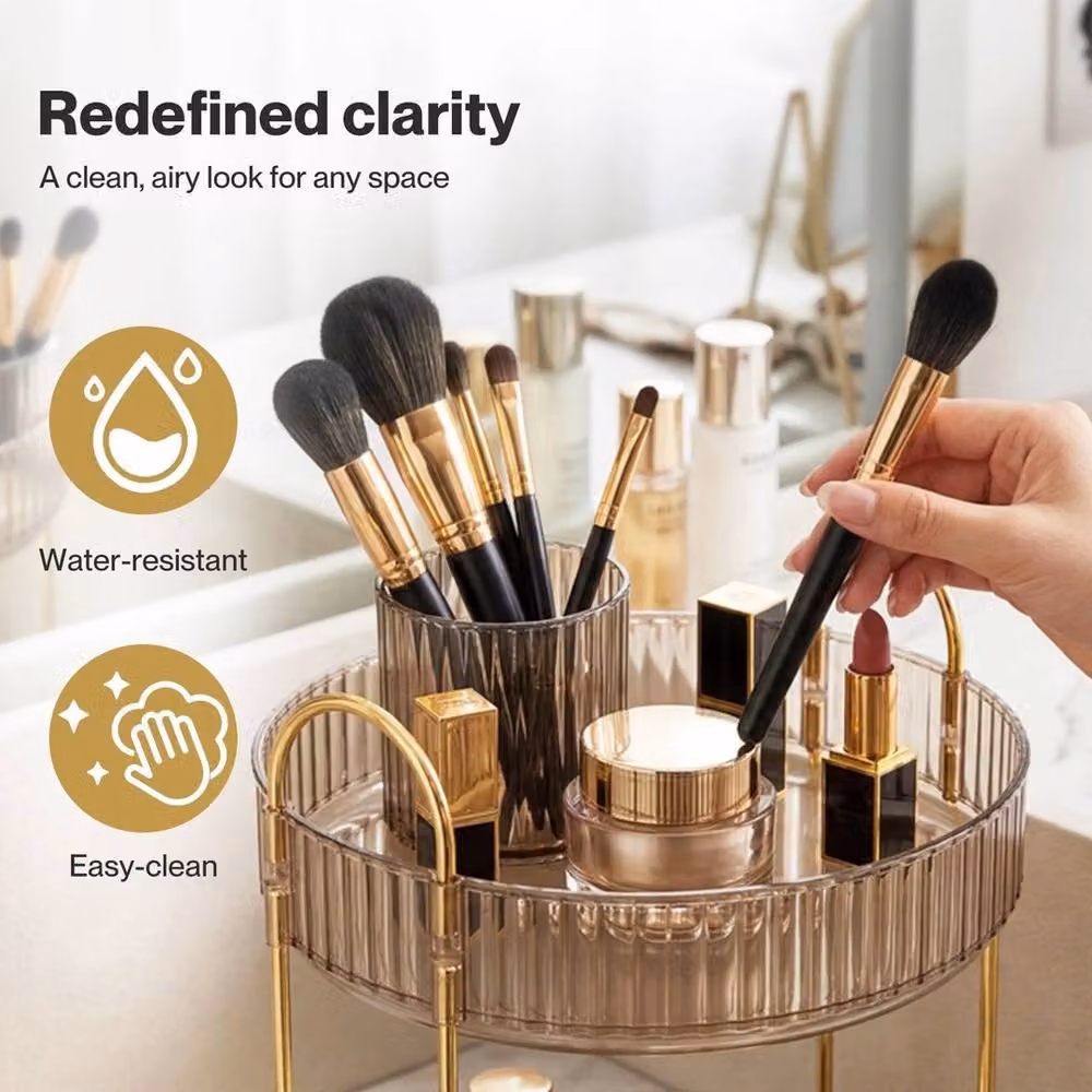 KORVIXA 3-Tier Rotating Makeup Organiser in Gold and Transparent Acrylic – 2