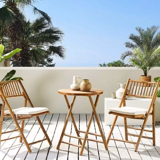 Wyld and Coco Vero 2 Seater Bamboo Bistro Set with Brown and Off-White Cushions – 1