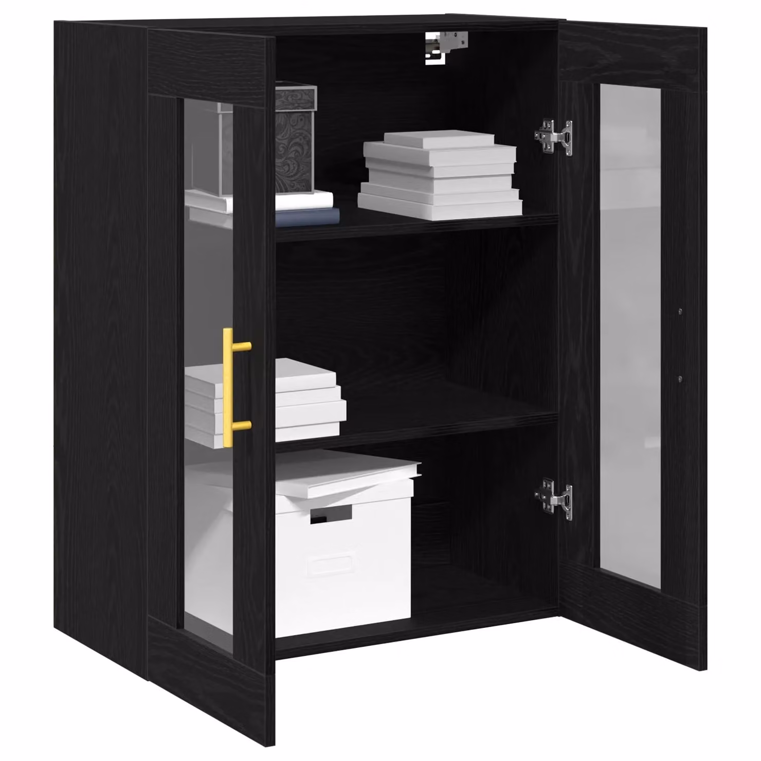 Berkfield Home Wall-Mounted Cabinet with Glass Doors in Black Oak, W/D/H: 69.5 x 34 x 90 cm – 3