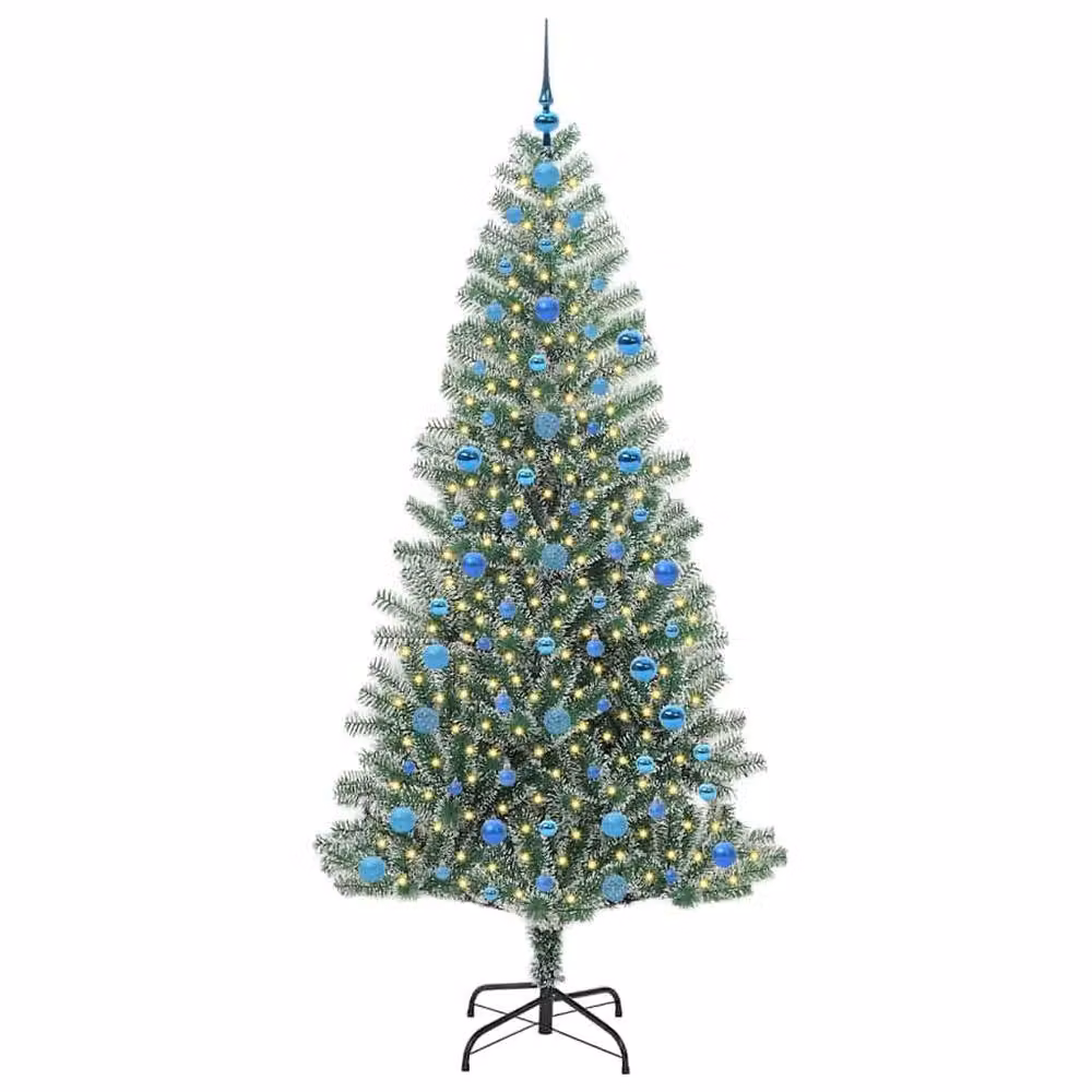 Berkfield Home Snow Flocked Artificial Christmas Tree with LED Lights, Green, Height: 210 cm – 3