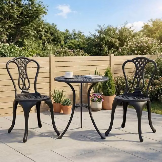 EONLION 3-Piece Black Garden Furniture Set with Table and Chairs for Adults – 1