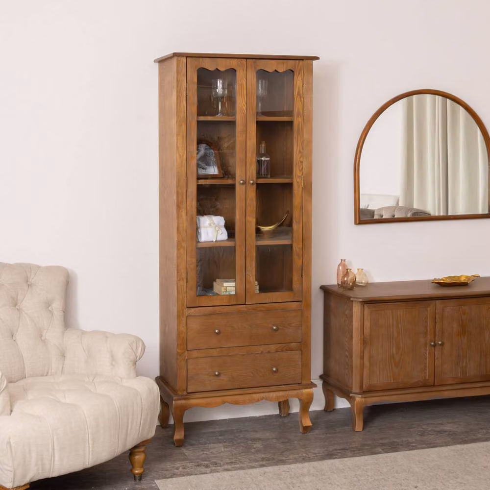 Melody Maison Ashwell Tall Freestanding Display Cabinet with Glass Doors in Brown – 2