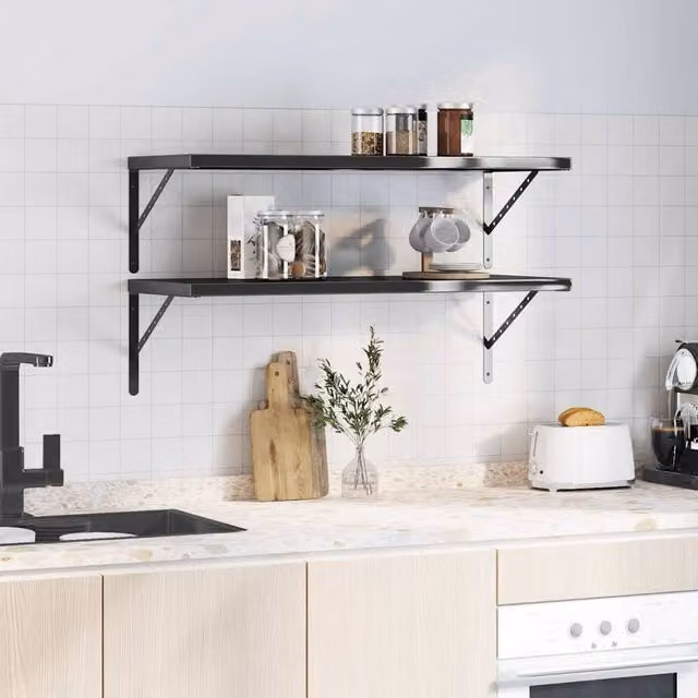 Berkfield Home Set of 2 Black Matt Stainless Steel Wall Mounted Shelves, W: 100 cm, D: 40 cm, H: 30 cm – 1