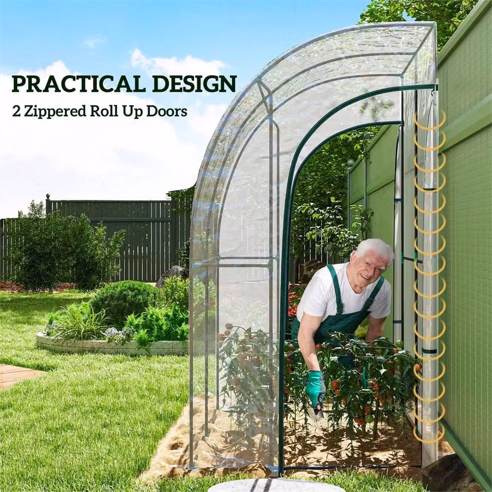 SPETLEK Green Walk-in Lean-to Wall Tunnel Greenhouse with Doors, W/D/H: 143 x 118 x 212 cm – 2
