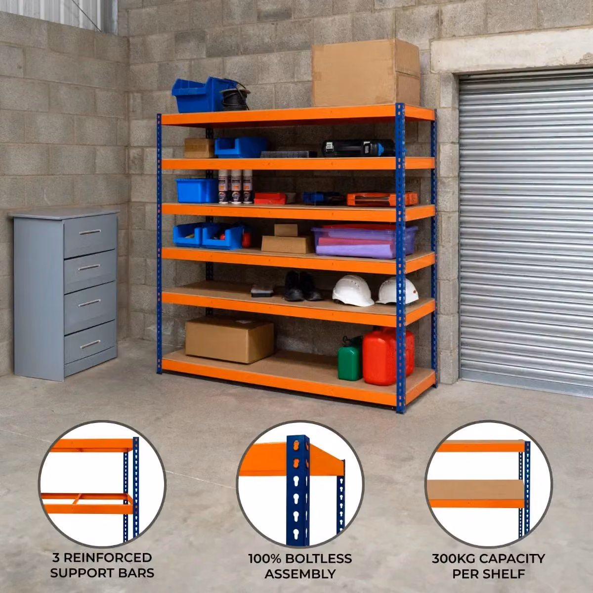 Monstershop S-Rax 6 Shelf Racking in Blue, W/D/H: 180 x 60 x 180 cm – 2