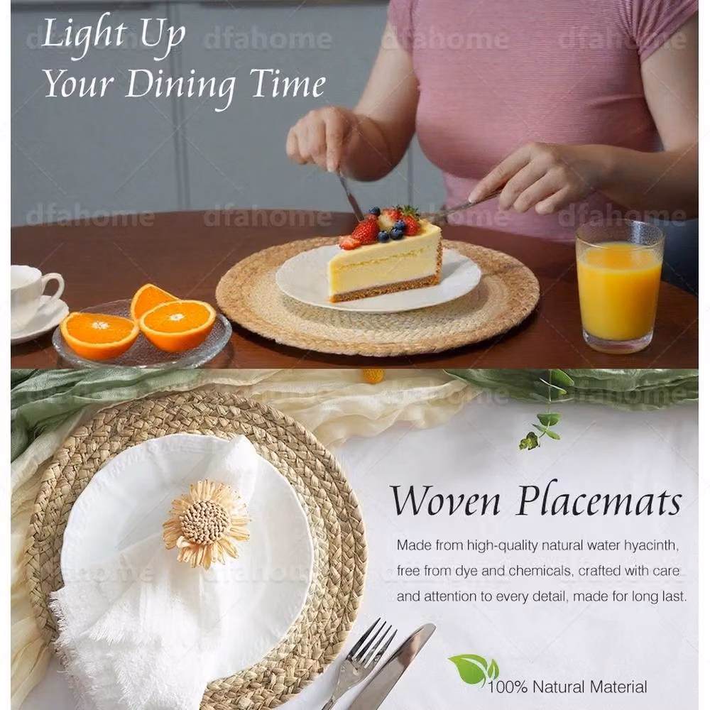 NESTLUNE Set of 6 Woven Seagrass Round Table Mats in Beige and Sand, Diameter: 33 cm – 2