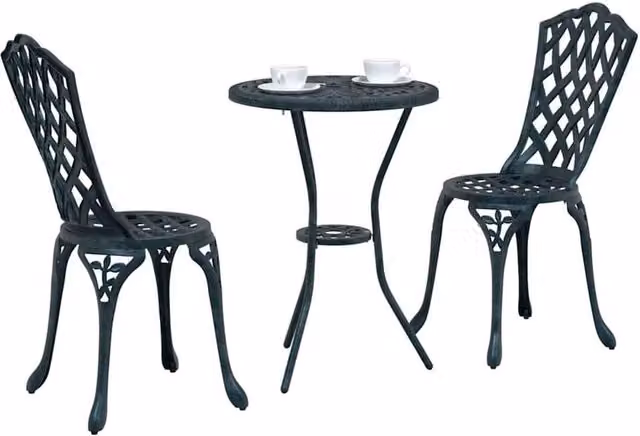 Berkfield Home 3 Piece Green Powder Coated Aluminium Garden Bistro Set with Round Table – 1
