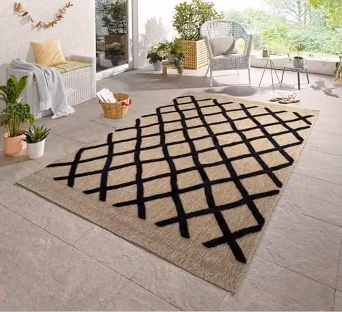 Desire Rugs Harper Machine Woven Geometric Indoor Outdoor Area Rug, Black, W: 200 cm, L: 290 cm – 1