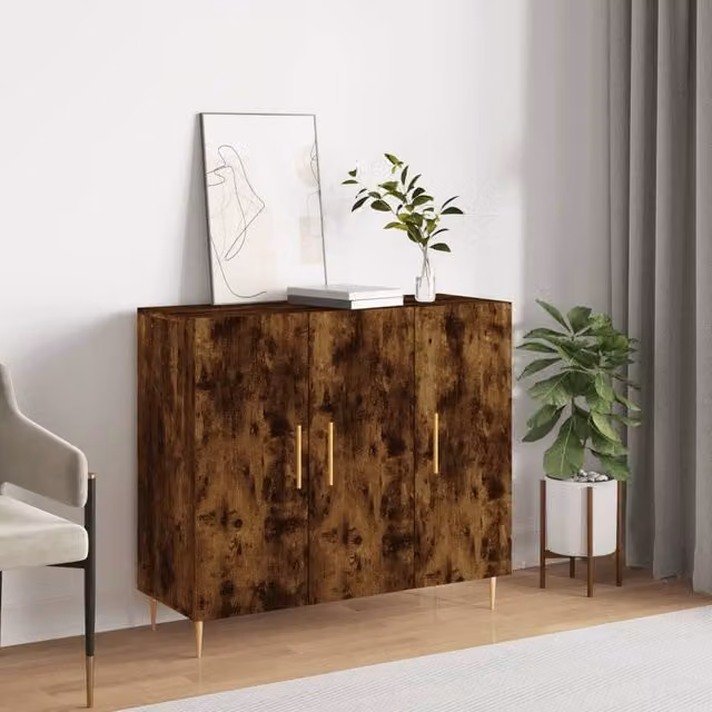 Berkfield Home Smoked Oak Sideboard in Brown, W/D/H: 90 x 34 x 80 cm – 1