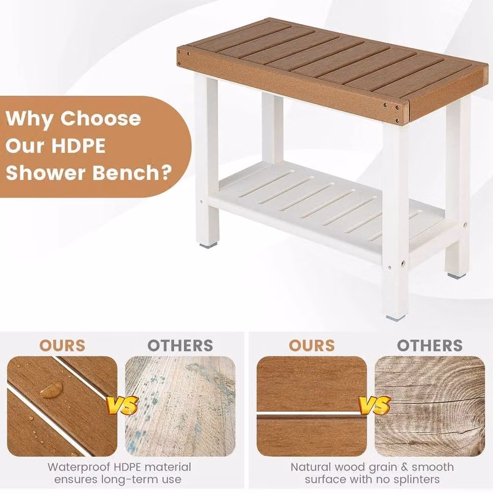 KORVIXA Waterproof HDPE Brown Plastic Bathroom Shower Stool with Non-Slip Surface – 5