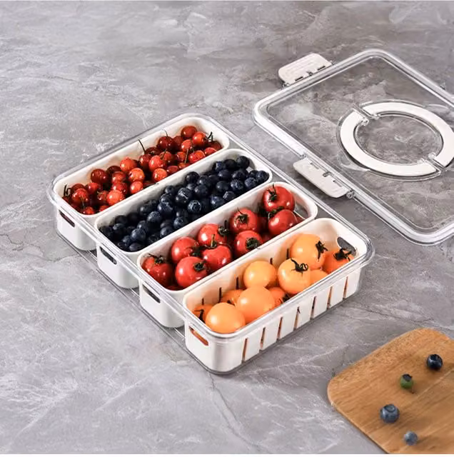 H&O Direct White Plastic Fridge Storage Container with Compartments and Clip – 1
