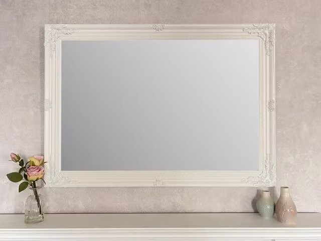 Downton Interiors Antique Style Rectangular Wall Mirror with White Wood Frame, W: 106 cm, H: 75 cm