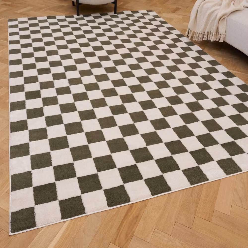 THE RUGS Loft Checkered Soft Pile Area Rug, Green, W: 200 cm, D: 290 cm – 2