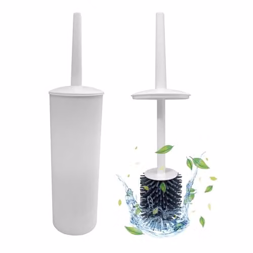 Nicoman Turbular White Toilet Brush and Holder Set with Silicone Head