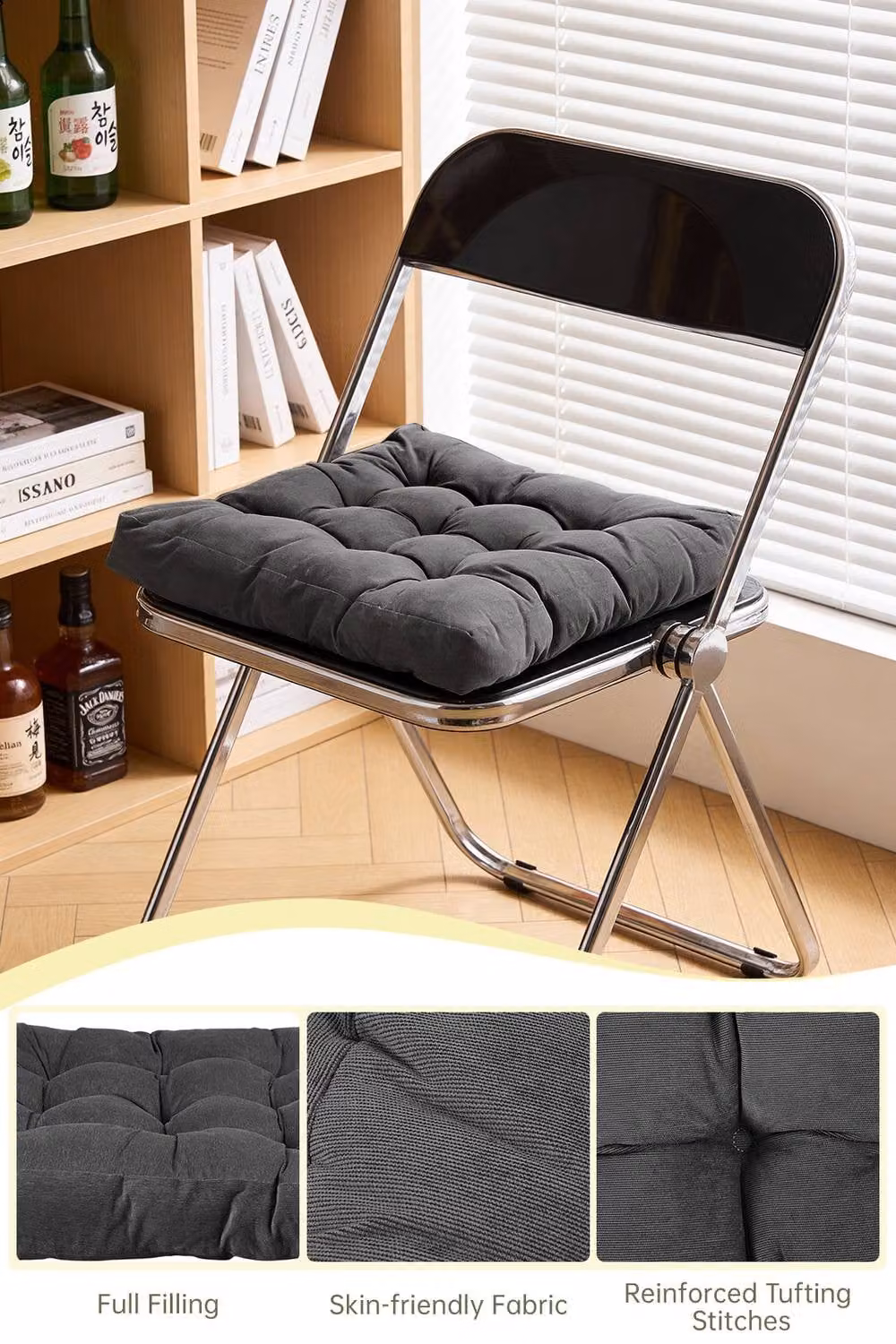 Living and Home Comfort Padded Corduroy Chair Cushion in Grey, W/D: 55 x 55 cm – 2