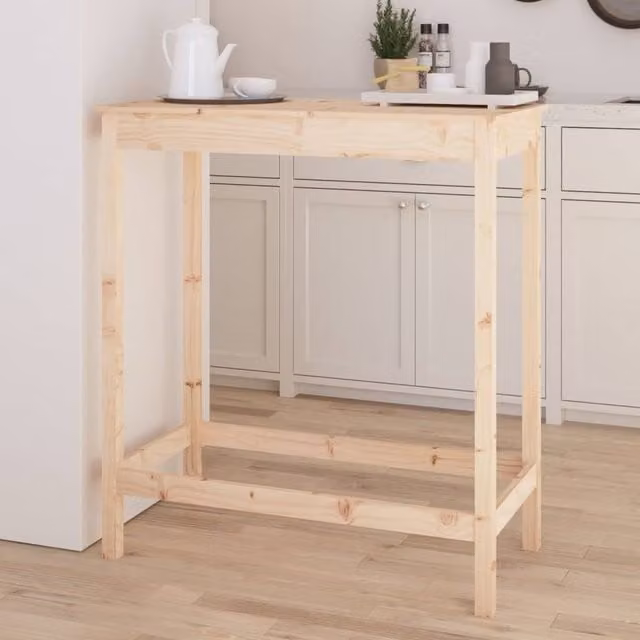 Berkfield Home Beautiful Bar Table in Light Tan Solid Pine Wood, W/D/H: 100 x 50 x 110 cm