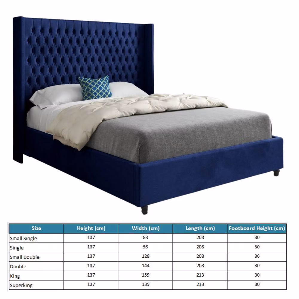 Casani Tibenham King Size Upholstered Velvet Bed Frame in Blue, W/D/H: 180 x 137 x 159 cm – 5