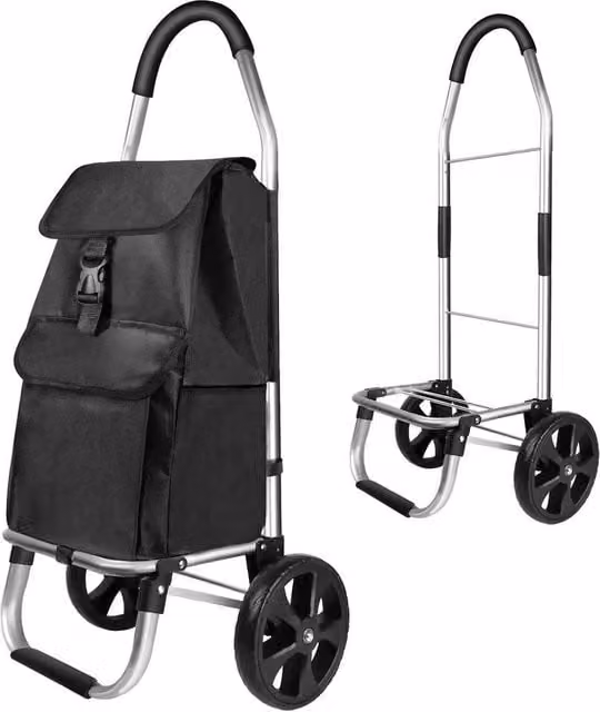 VOGREX Large 2 Wheel Foldable Shopping Trolley in Black