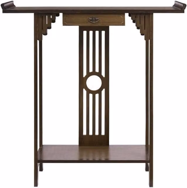 UNHO Kelvenix Narrow Rectangular Hallway Console Table in Brown Walnut and Bamboo