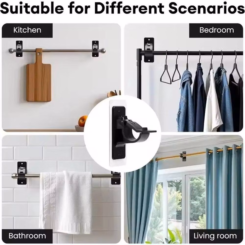 NESTLUNE 4 Piece Self Adhesive Curtain Rod Brackets in Black – 3