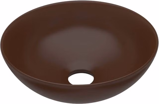 Berkfield Home Round Ceramic Countertop Bathroom Sink in Dark Brown – 1